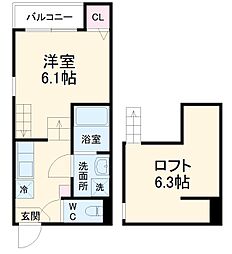 名鉄瀬戸線 清水駅 徒歩8分の賃貸アパート 1階1Kの間取り