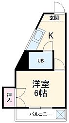 第一ローズハイツ 1階1Kの間取り
