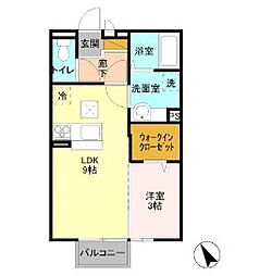 フォンテーヌ藤代 1階1LDKの間取り