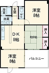 JR東海道本線 豊橋駅 徒歩14分の賃貸マンション 4階3DKの間取り