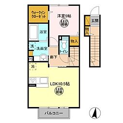 アクアパーム　Ｅ 2階1LDKの間取り