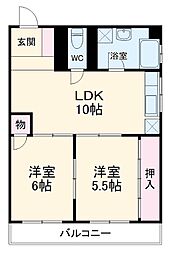 JR中央本線 千種駅 徒歩12分の賃貸マンション 3階2LDKの間取り