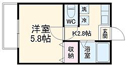 東急こどもの国線 恩田駅 徒歩10分の賃貸アパート 1階1Kの間取り