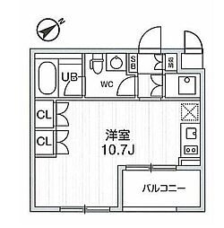 大田西馬込レジデンス 2階ワンルームの間取り