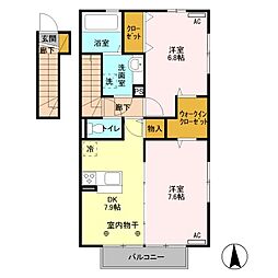 α台門 2階2DKの間取り
