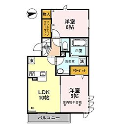 ロイジェントパークスレイクタウンIIIＪ 2階2LDKの間取り