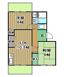メゾン太秦 2階2LDKの間取り