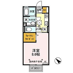 D-room思川ヴェールE ワンルームの間取図画像