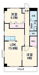 プレステージ杉 1階2LDKの間取り