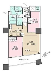 都営大江戸線 西新宿五丁目駅 徒歩7分の賃貸マンション 36階2LDKの間取り