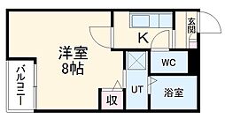 ヴィラ前之輪 3階1Kの間取り