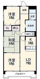 名古屋市営桜通線 徳重駅 徒歩23分の賃貸マンション 3階3LDKの間取り