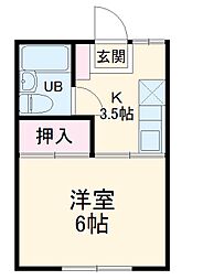 クローカス・コスギ 2階1Kの間取り