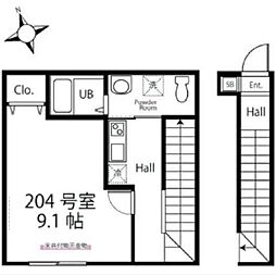 東急東横線 綱島駅 徒歩6分の賃貸アパート 2階1Kの間取り