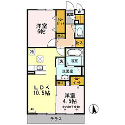 レイストリーフ 1階2LDKの間取り