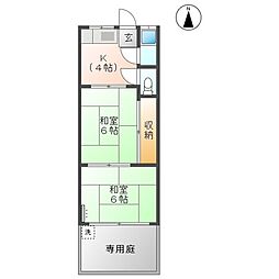 名古屋市営鶴舞線 塩釜口駅 徒歩14分の賃貸マンション 1階2Kの間取り