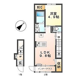 ルミエール幸田 1LDKの間取図画像
