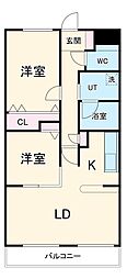 クリスタルスクエア 1階2LDKの間取り