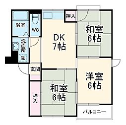 Osaka Metro長堀鶴見緑地線 横堤駅 徒歩20分の賃貸マンション 1階3DKの間取り