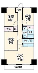 JR片町線(学研都市線) 鴫野駅 徒歩11分の賃貸マンション 5階3LDKの間取り