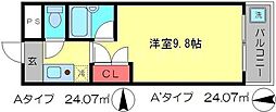 JR東海道・山陽本線 西大路駅 徒歩9分の賃貸マンション 2階1Kの間取り