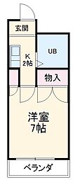 京成松戸線 上本郷駅 徒歩2分の賃貸マンション 7階1Kの間取り