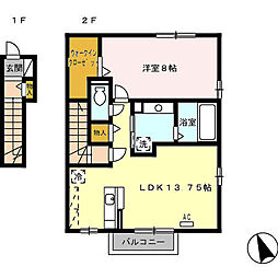 クレストヒルズB 1LDKの間取図画像