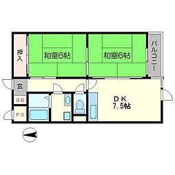 阪急京都本線 大宮駅 徒歩9分の賃貸マンション 3階2DKの間取り