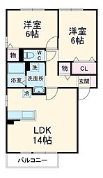 名古屋市営桜通線 徳重駅 徒歩24分の賃貸アパート 1階2LDKの間取り
