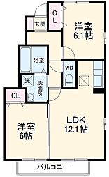 パストラルA棟 2LDKの間取図画像