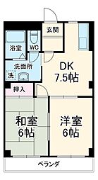 名古屋市営桜通線 鳴子北駅 バス5分 海老山下車 徒歩28分の賃貸マンション 3階2DKの間取り