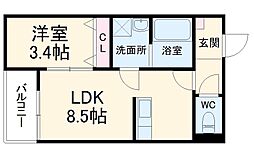 名古屋市営名城線 志賀本通駅 徒歩7分の賃貸アパート 1階1LDKの間取り