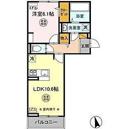 エースコートIII 2階1LDKの間取り