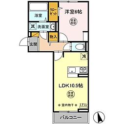 エースコート3 1LDKの間取図画像