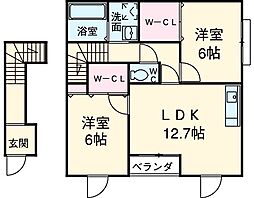 リーブル　吉川3 2階2LDKの間取り