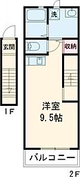 JR横浜線 片倉駅 徒歩6分の賃貸アパート 2階ワンルームの間取り