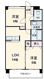 JR東海道本線 刈谷駅 徒歩14分の賃貸マンション 2階2LDKの間取り