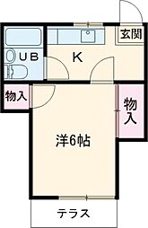 JR中央線 立川駅 徒歩16分の賃貸アパート 1階1Kの間取り