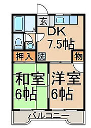 JR青梅線 昭島駅 徒歩20分の賃貸マンション 1階2DKの間取り