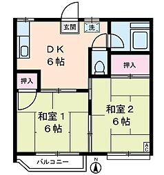 JR中央線 立川駅 徒歩16分の賃貸アパート 2階2DKの間取り