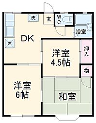 JR横浜線 橋本駅 徒歩15分の賃貸アパート 1階3DKの間取り