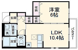 クレール鎌倉北 1階1LDKの間取り