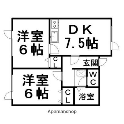 シャルロット ｜北海道北見市常盤町５丁目(賃貸アパート2DK・2階・43.06㎡)の写真 その2