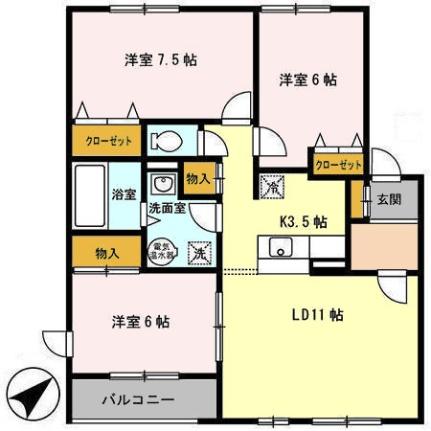 ロイウッドつつじ館 102｜北海道札幌市白石区北郷四条２丁目(賃貸アパート3LDK・1階・76.95㎡)の写真 その2