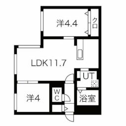 ＭＪクレスト麻生 4階2LDKの間取り