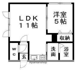 コーポスプリング 1階1LDKの間取り