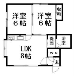 ダイヤフレンド平岡 1階2LDKの間取り