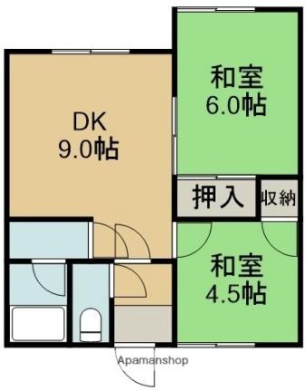 ハイツ興北 8｜北海道函館市美原３丁目(賃貸アパート2DK・2階・42.56㎡)の写真 その2