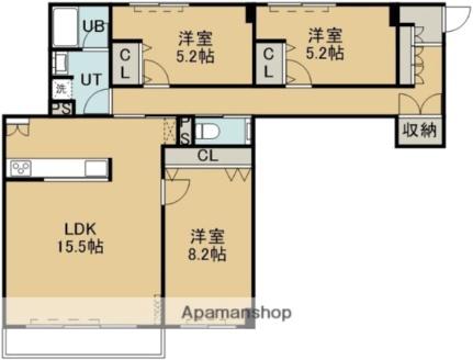 プランタンＫII 104｜北海道函館市柏木町(賃貸マンション3LDK・1階・82.28㎡)の写真 その2