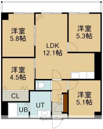 シャルム湯の川 608｜北海道函館市湯川町１丁目(賃貸マンション4LDK・6階・78.25㎡)の写真 その2